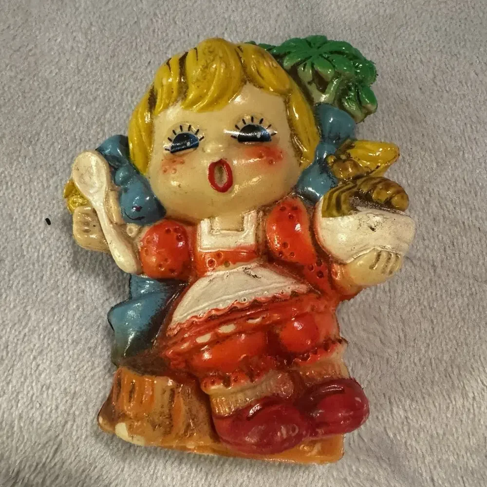 Vtg 3 inch Little Miss Muffet Blow Mold Christmas Hanging Plastic Ornament Japan